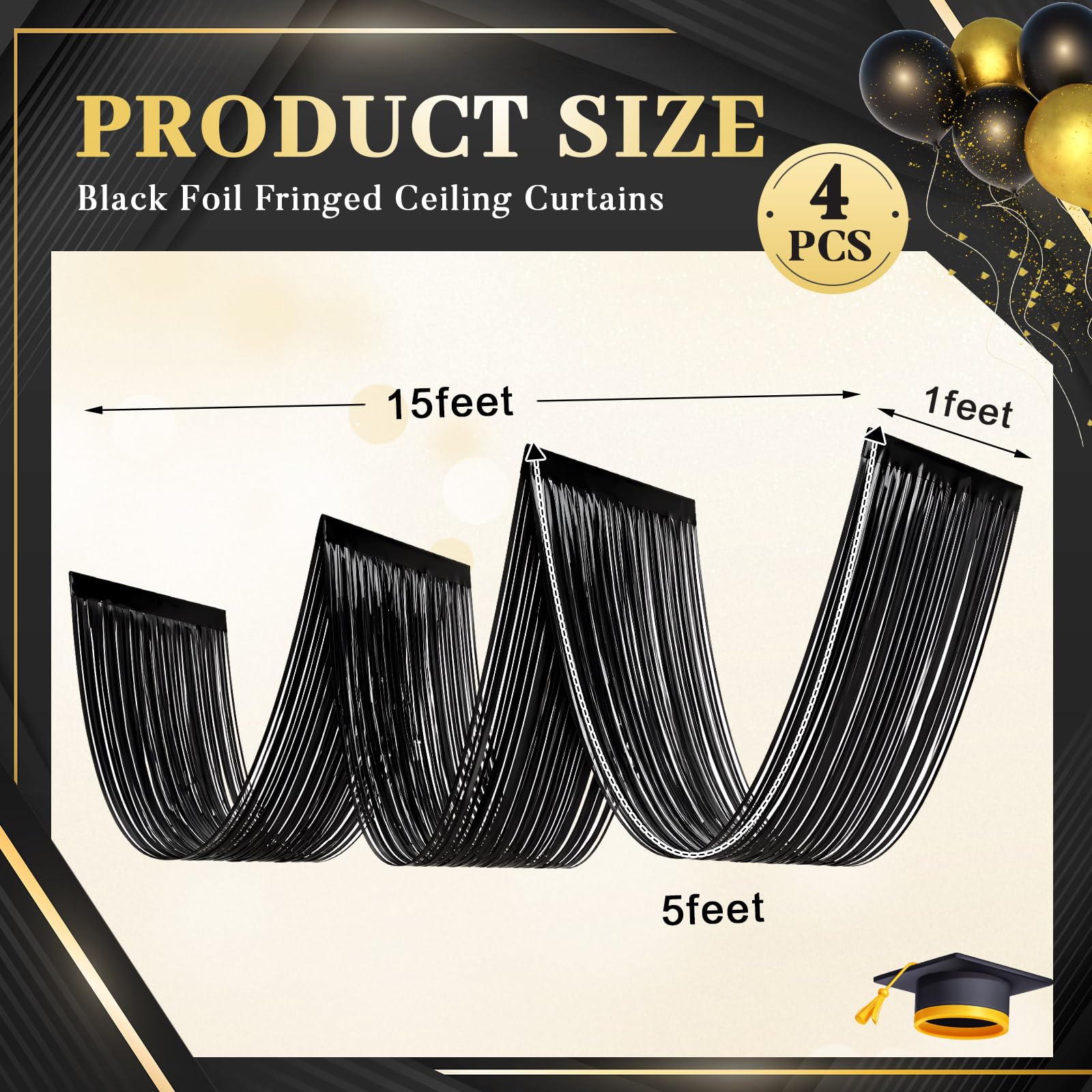 4 PCS 블랙 반짝이 프린지 천장 커튼, 할로윈 고딕 - Tinsel Garland Decoration 리뷰 및 가격