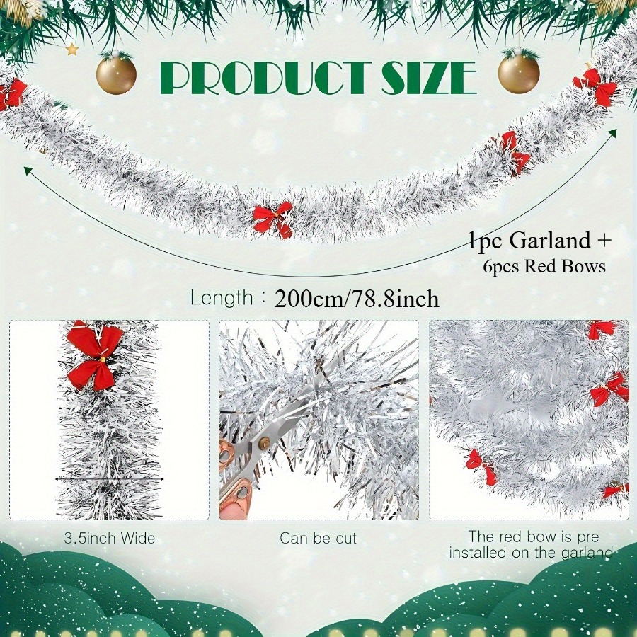 크리스마스 틴셀 가랜드와 빨간 리본, 메탈릭 장식 가랜 - Tinsel Garland Decoration 리뷰 및 가격