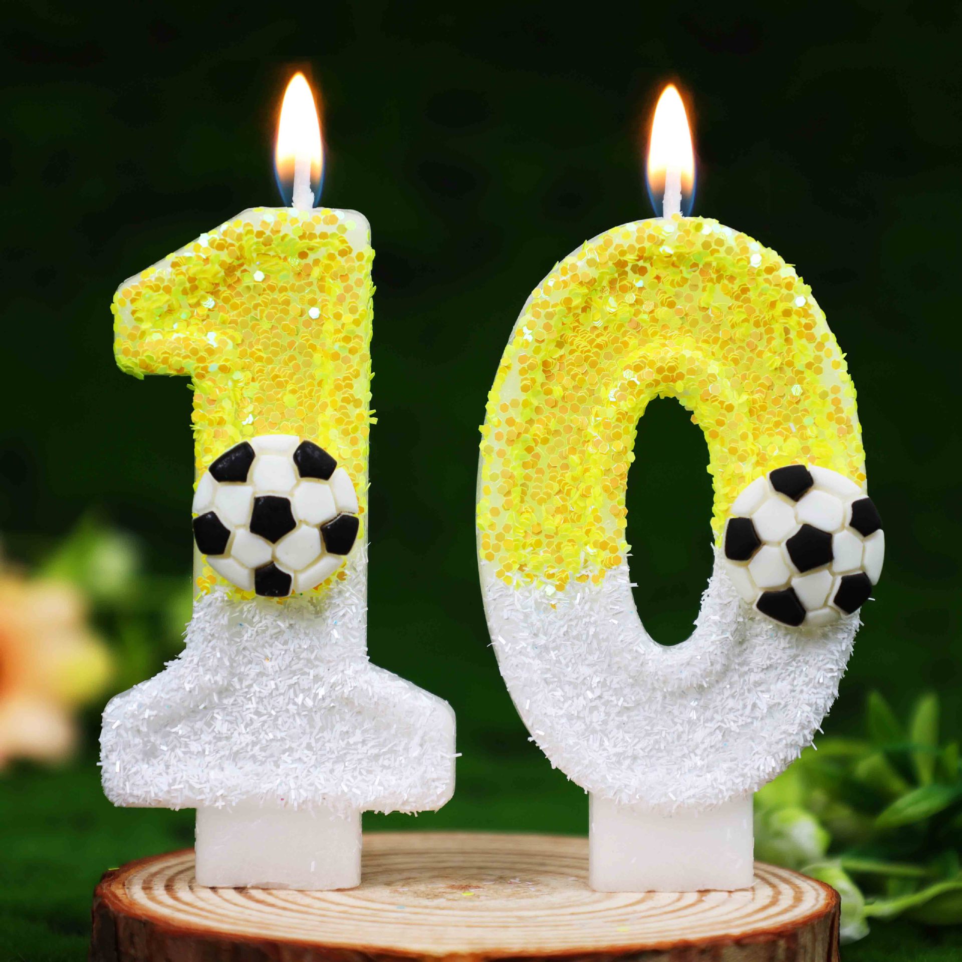 노란색 흰색 스팽글 스포츠 축구 디지털 생일 양초 -  - Holiday Candle Set 리뷰 및 가격