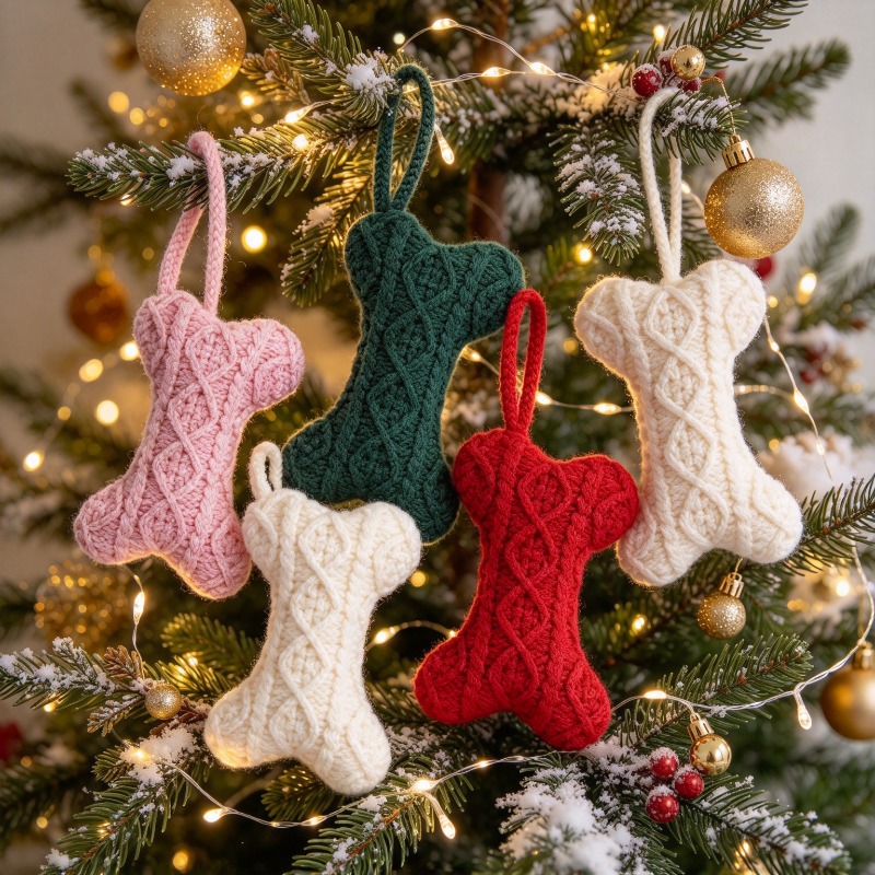 다채로운 색상의 케이블 니트 소재로 만든 뼈 모양의 크 - Christmas Stocking Hanging 리뷰 및 가격